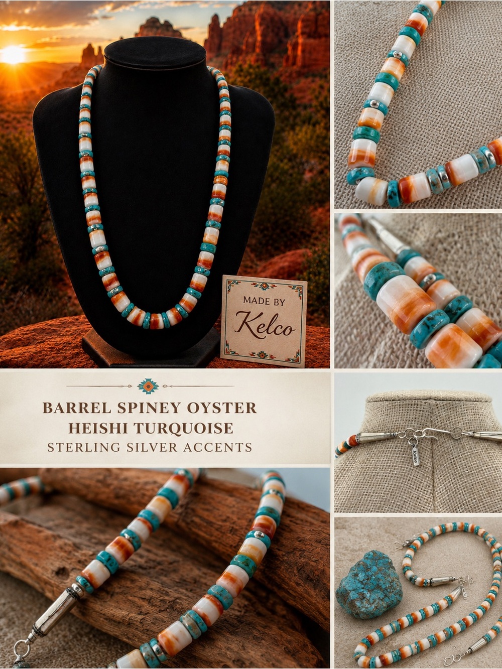 Spiney Oyster and Heishi Turquoise Beaded Necklace. - Picture 1 of 6